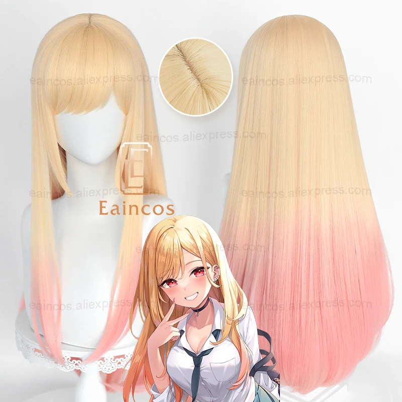 Kitagawa Anime Cosplay - アニメフィギュアmarin子猫ウコスプレウィッグ、80cm、ロング、ストレート、ピンク、染めグラデーション、耐熱性、合成毛